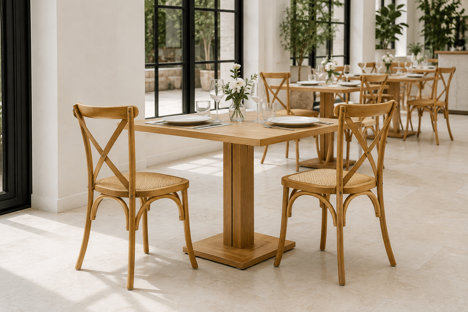 Natural Oak crossback chairs